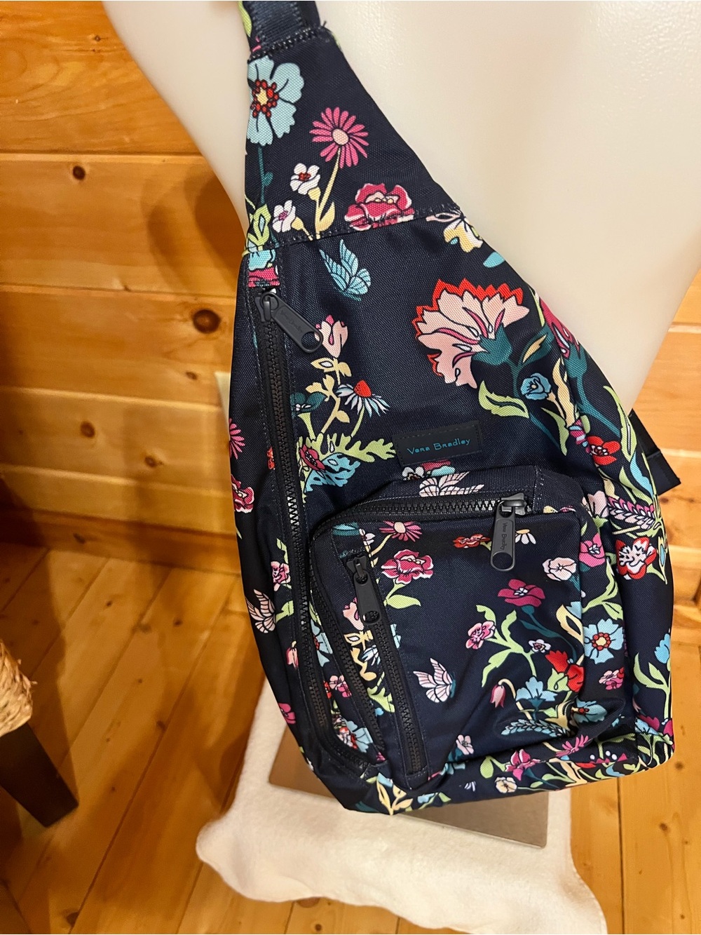 Vera Bradley Navy Floral Sling back cross body bag in blue withand Green Accents